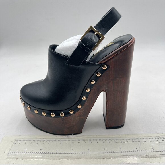 Wo Wagas Black Chic Closed Toe Studded Clog Platform Slingback Buckle Strap Shoe - Picture 2 of 8